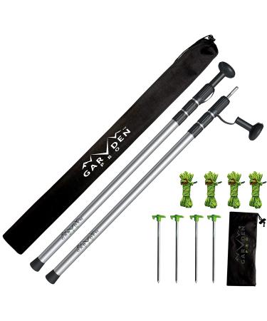 Telescoping Tarp Poles | Replacement Canopy Adjustable Aluminum Rods, Portable & Lightweight for Tent Fly, Awning, Outdoor Camping, Hiking, Backpacking & Rainfly + Pegs & Reflective Ropes