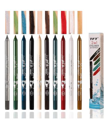 10 Colored Eyeliners Pen Set Waterproof Smudge-Proof Eye Shadow Pencil Liquid Eyeliner Makeup Set Long-Lasting High Pigmented Rainbow Eyeliner Pencils Kit Glitter Eye Liners for Women #27*10colour