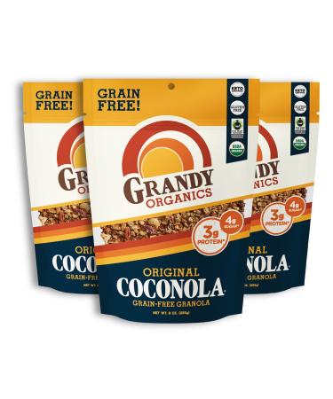 Grandy Organics Original Coconola Gluten Free Granola - Certified Organic, Keto Certified, Paleo Friendly, Non-GMO, Grain-Free, Low Carb and Low Sugar, 9oz Bags, Bulk Pack of 3 1 Count (Pack of 3)