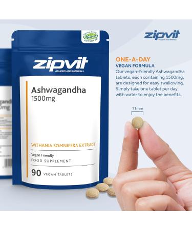 High Strength Ashwagandha Extract 1500mg - 90 Vegan Tablets for Stress & Anxiety Relief | Eco-Friendly Pouch - Buy Online on GoSupps.com