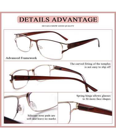 3 Pack Women's Reading Glasses - Fashion Blue Light Blocking Metal Frames Lightweight Spring Hinge 1.75x Magnification - Buy Online on GoSupps.com