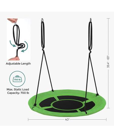 SONGMICS 40 Inch Saucer Tree Swing | 700 lb Load Capacity | Textilene Fabric | Hanging Kit Included | for Kids Outdoor and Indoor Play | Heavy Duty and Safe | Easy Installation | Green and Black - UGSW001G01 - Buy Online on GoSupps.com