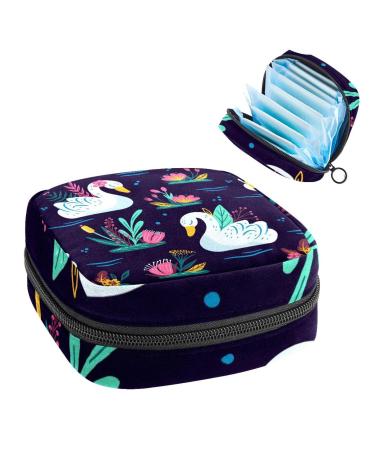 White Swan Colourful Flowers Sanitary Napkin Storage Bag Feminine Menstrual Cup Pouches Nursing Pad Holder Tampon Bags Portable Period Bag for Women Teen Girls 1Pcs Multi-colored 6