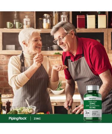 Chelated Zinc 50mg Supplement | 250 Tablets | Gluconate | Vegetarian, Non-GMO & Gluten-Free | Piping Rock - Buy Online on GoSupps.com