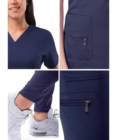 Adar Pro Flawless Plus Scrub Set for Women - Elevated V-Neck Top & Jogger Scrub Pants Small Navy - Buy Online on GoSupps.com