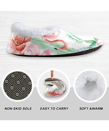 Mnsruu Pink Flamingo Fleece Non-Slip Slippers for Women | Size 40-42 (UK 6-7) | International Shipping Available - Buy Online on GoSupps.com
