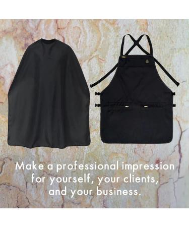King Midas Barber Cape & Apron - All Black Polyester Cotton Hair Cutting Gear - International Shipping Available - Buy Online on GoSupps.com