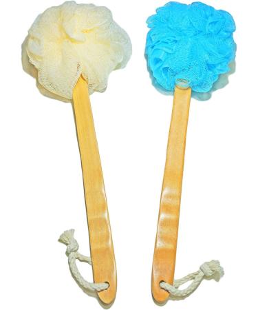 2-Pack Shower Loofah Body & Back Scrubber - Exfoliating Loofah luffa loofa Bath Brush On a Stick - With Long Wooden Handle Back Brush For Men & Women - Easy Reach Body Wash & Lotion Applicator - Buy Online on GoSupps.com