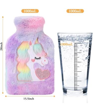 Unicorn Plush Hot Water Bottle with Washable Cover - 1L Natural Rubber, Purple - Buy Online on GoSupps.com