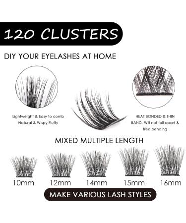 120PCS 3D Cluster Lashes Kit | D Curl Reusable Eyelash Extensions | Natural Look | DIY Application with Applicator and Bond | 10-16MM | DM28 - Buy Online on GoSupps.com
