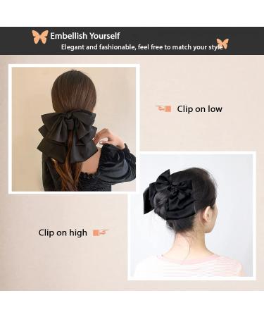 Hair Bows for Women Hair Ribbon with Long Tail Bowknot Hair Clip Multilayer Black Hair Bow Clips for Women Girls Hair Barrettes Clip Large Hair Bow Clip Satin Bow Hair Clips Hair Accessories - Buy Online on GoSupps.com