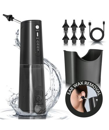 Electric Ear Wax Removal Water Powered Ear Cleaner with 6 Reusable Replacement Tips - Safe & Effective for Ear Irrigation Flushing System - Ear Flushing kit for Adults (Black)