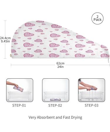 Pink Heart Dry Hair Cap Set | 2-Piece Quick Drying Towel & Button Headband | Super Absorbent & Soft Comfort - Buy Online on GoSupps.com