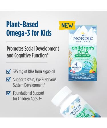 Nordic Naturals Children's DHA Vegetarian - Kids DHA Omega-3 Supplement -Algae Oil - Berry Lemonade Mini Chewables - Plant-Based Formula for Ages 3+ - 120 Soft Gels - 40 Servings 120 Count (Pack of 1) - Buy Online on GoSupps.com
