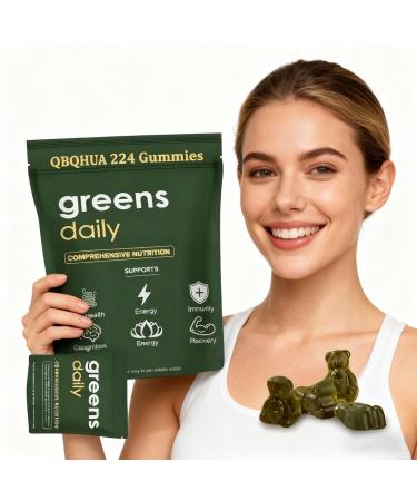 QBQHUA Greens Gummies with Chlorella and Spirulina Maintain Immunity Digestive and Gut Health Support 224 Count