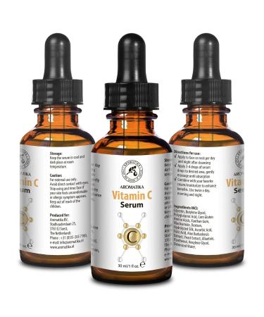 AROMATIKA Vitamin C Serum for Face - 1.0 oz | Pure Vitamin C E & Hyaluronic Acid for All Skin Types - Brightening & Hydrating Facial Serum in Glass Bottle - Buy Online on GoSupps.com