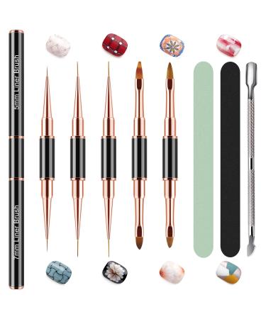 Acrylic Nail Art Brushes Set  Double-End Nail Brush for Nail Art Design  Gel Nail Polish Nail Art Liner Brush with Nail File and Cuticle Pusher Nail Tools for Nail Supplies and Home Use