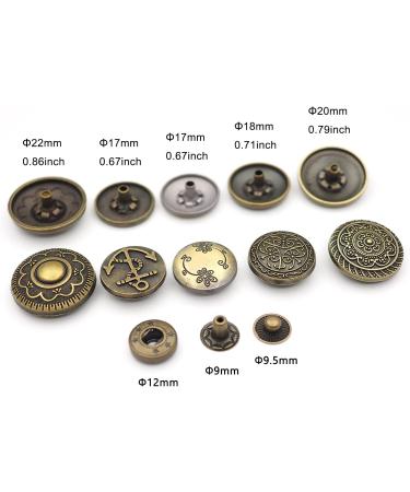 Wiosny 15 Sets Antique Fasteners Snaps Decorative Snaps Button Wallet Decorative Closure DIY Leather Craft(Bronze) - Buy Online on GoSupps.com