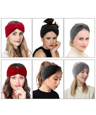 Powmag 3-Piece Knitted Headband Set for Women | Winter Hair Straps | Stylish Black Gray & Red Hair Bands - Buy Online on GoSupps.com