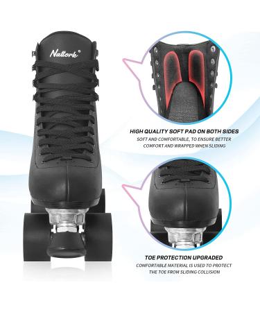 Nattork Women's PU Leather High-top Quad Skates - Indoor/Outdoor Beginner Roller Skates - Black - US Women's 3/US Men's 2 - Buy Online on GoSupps.com