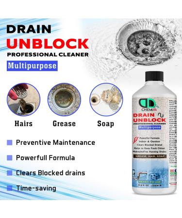 Drain Unblocker Powerful Effectively Removes Blockages Liquid Cleaner Kitchen Sink Unblocker & Bathroom Sink Plug Hole Liquid & Hair Unblocker Sludge Remove from Showers Toilet Clean (1000ml) - Buy Online on GoSupps.com