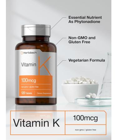 Horb ach Vitamin K Supplement | 100mcg | 120 Tablets | Vegetarian Non-GMO & Gluten Free Supplement - Buy Online on GoSupps.com