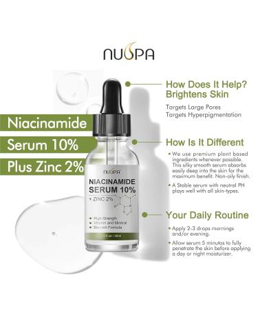 Niacinamide Serum 10% + Zinc 2% | Vitamin B3 Facial Serum for Acne & Pore Treatment | Hyaluronic Acid Infused - 30ml - Buy Online on GoSupps.com