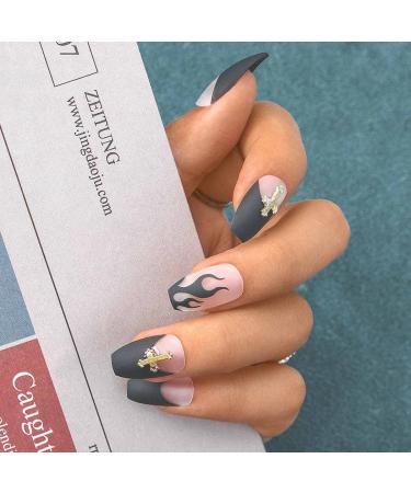 Sethexy Black Ballerina False Nails - 24 Matt Coffin Acrylic Press-On Nail Tips for Women & Girls - Buy Online on GoSupps.com