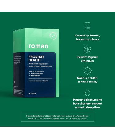 Roman Prostate Health Supplement for Men with Selenium, Pygeum Africanum, Beta-Sitosterol, Lycopene | Supports Prostate Health | 30-Day Supply - 30 Tablets - Buy Online on GoSupps.com