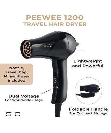 Buy StyleCraft Peewee Dryer Tri-Plex Fusion - Lightweight & Portable Hair Dryer with Attachments - Perfect for Silky Hair & Travel - Buy Online on GoSupps.com