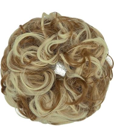Ginger Brown Mix Bleach Blonde Messy Bun Scrunchie Hair Extension | Curly Wavy Updo Chignon Ponytail Accessory for Women and Girls - Buy Online on GoSupps.com