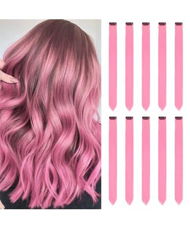 Colored Hair Extensions Clip In for Girls 22 Inch Colorful Straight Hair Extensions for Party Highlights Hair Accessories Hair Pieces for Women(10 PCS Vibrant Pink) 10pcs-Vibrant Pink