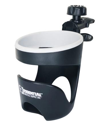 Essential Medical Supply Universal Cup Holder with Attachment and Rubber Grip for Bottles, Canes and Cups, Black, No Flavor