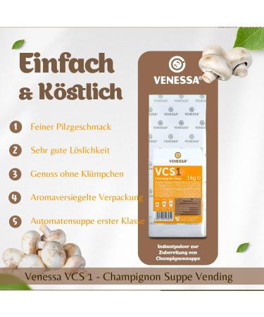 Venessa VCS 1 Mushroom Soup 1 kg Trial Pack Instant Creamy Soup with Fine Mushroom Taste Soluble and High Yield For Automatic Soup Maker - Buy Online on GoSupps.com