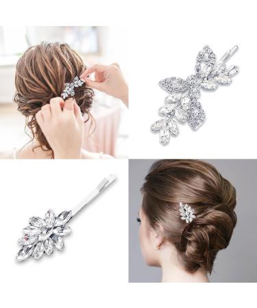 Rhinestone Bridal Hair Clip Set - Elegant Leaf Wedding Hairpins for Women and Girls - Buy Online on GoSupps.com
