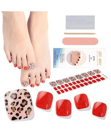 EBANKU 32 PCS Semi Cured Gel Nail Strips Gel Toeail Strips Full Wraps Adhesive Gel Toenail Stickers with Nail File and Stick(UV/LED Lamp Required) # 1