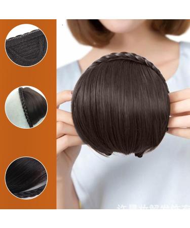 Braid Headband Single Braided Dark Brown Fringe Headband with Bangs Realistic Instant Hair Bangs Fringe Bangs Hair Clip for Women Girls Hair Extensions - Buy Online on GoSupps.com