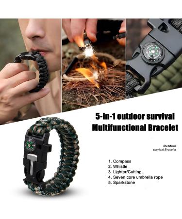 Zsmjaer Survival Bracelet Set - 2-Piece Multifunction Paracord with Flint Pipe and Compass for Outdoor Adventures Black-Green - Buy Online on GoSupps.com