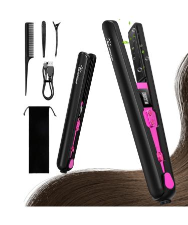 Cordless Hair Straightener Flat Iron Curler combo Rechargeable Ceramic Flat Iron Hair Straightener with 9600mAh Battery 20 Million Negative Ions 30 Sec Fast Heating LCD Adjustable Temp for Travel Black