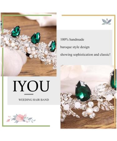 IYOU Crystal Wedding Headband Green Flower Bridal Hair Bands Crown Sparkly Rhinestone Leaf Headpiece Tiara Prom Party Hair Accessories for Brides and Bridesmaid - Buy Online on GoSupps.com