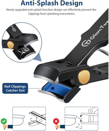 Buy GlamTweeler Anti-Splash Wide Jaw Opening Nail Clippers - Ultra Sharp Fingernail & Toenail Clipper with Glass Nail File (Black) for Perfect Grooming | International Shipping - Buy Online on GoSupps.com
