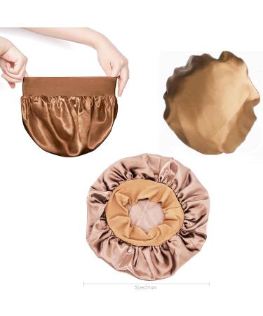 Silk Night Sleep Cap for Women - Wide Band Satin Bonnet for Black & Curly Hair - Gold - Buy Online on GoSupps.com