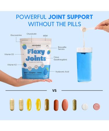 Flexy Joints Complete Joint Support Powder - Glucosamine Chondroitin MSM Boswellia D3 K2 for Mobility & Inflammation Relief - Blue Raspberry Flavor | 60 Servings - Buy Online on GoSupps.com