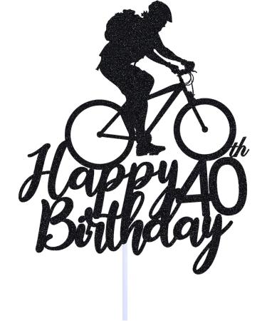Bicycle 40th Birthday Cake Topper for Man Cycling Theme Decoration Funny 40 Year Fabulous and Happy Forty Party Handmade (Black) - Buy Online on GoSupps.com