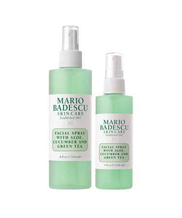 Mario Badescu Facial Spray with Aloe Cucumber and Green Tea for All Skin Types Face Mist that Hydrates & Invigorates Combo 2 (8 Fl Oz + 4 Fl Oz)