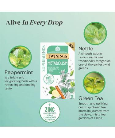 Twinings Superblends Metabolism Tea - Peppermint & Spiced Green Herbal Infusion - 80 Biodegradable Tea Bags - Buy Online on GoSupps.com