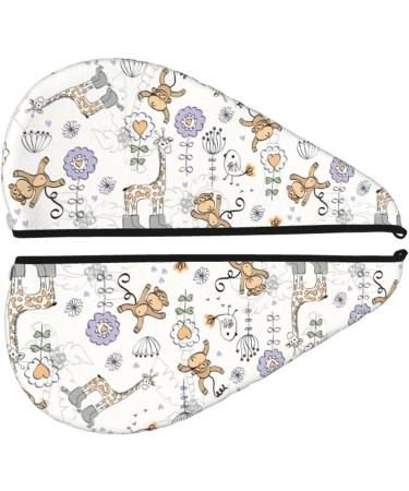 Cute Animal Doodle Microfiber Hair Towel Super Absorbent Quick Dry Turban for Curly Long Thick Hair | Hair Wrap Bonnet Cap for Women Girls & Kids - Buy Online on GoSupps.com