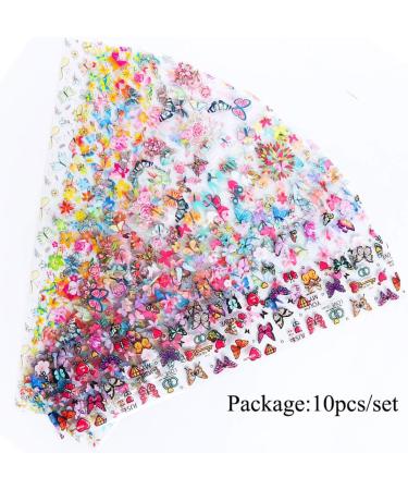10 Sheets Butterfly Nail Foil Transfers Stickers Flowers Butterfly Starry Sky Nail Art DIY Decals for Women Girls Decoration Manicure Design - Buy Online on GoSupps.com