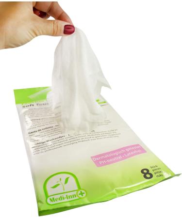 Medi-Inn+ Wet Disposable Wash Gloves | Soft Touch Premium Aloe Vera Washcloths | 8 Pack for Gentle Cleansing - Buy Online on GoSupps.com