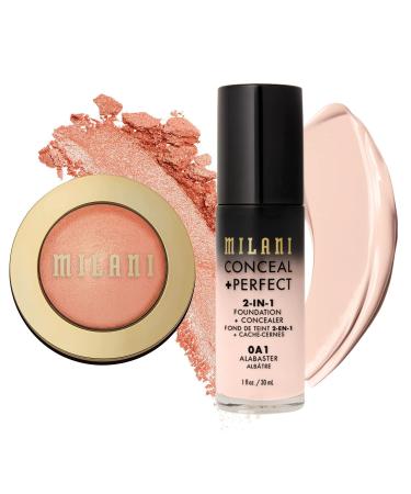 Milani Baked Blush (Luminoso) and Conceal + Perfect 2-in-1 Foundation + Concealer (Alabaster)